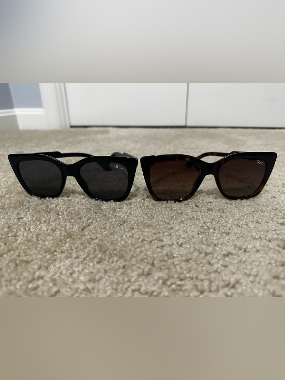 QUAY Tag Me Polarized Sunglasses - Lot of 2 - Tortoise Brown & Gloss Black VGUC